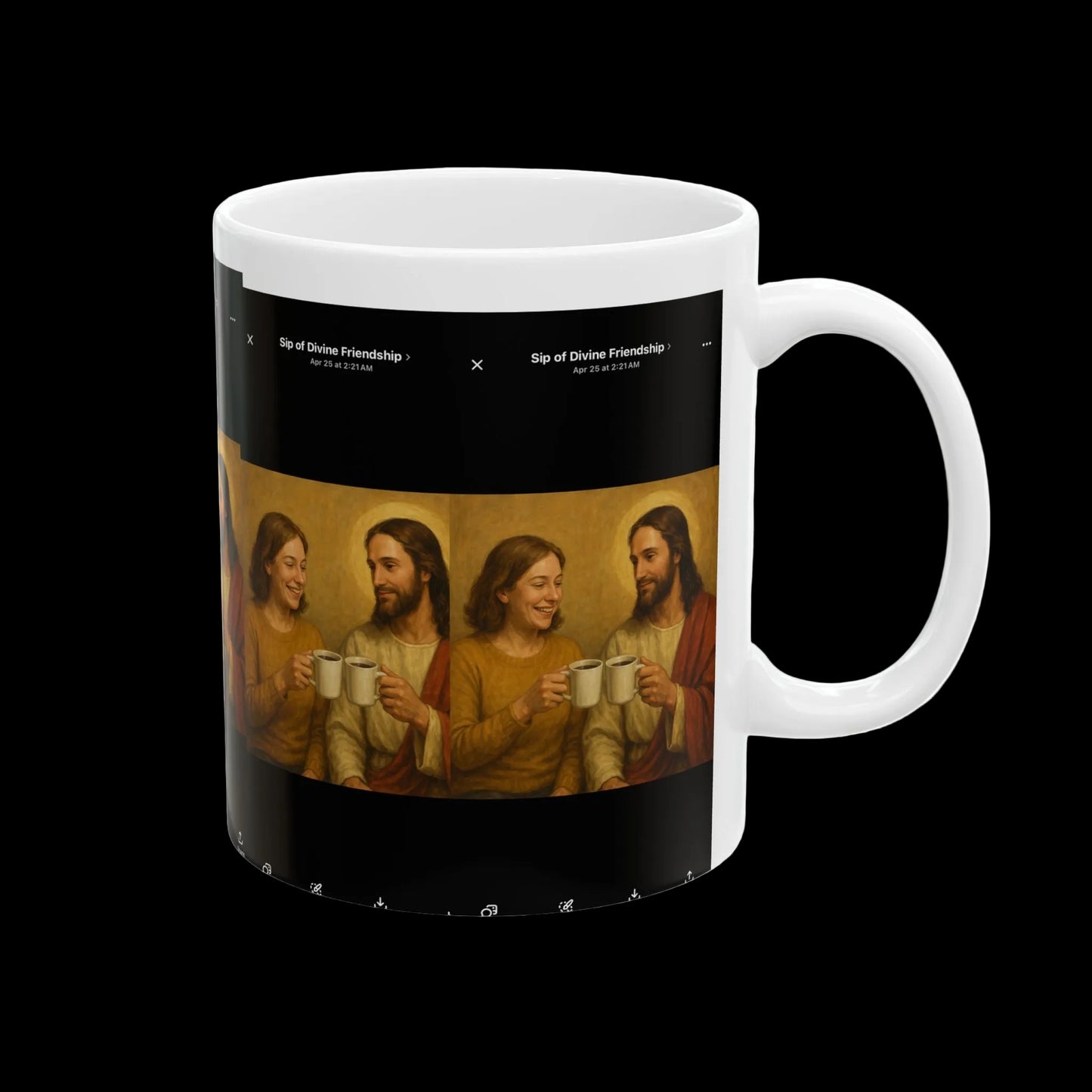 A woman sharing a cup of coffee with Jesus